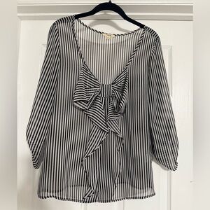 Timing Black & White Striped Bow Blouse – Size M